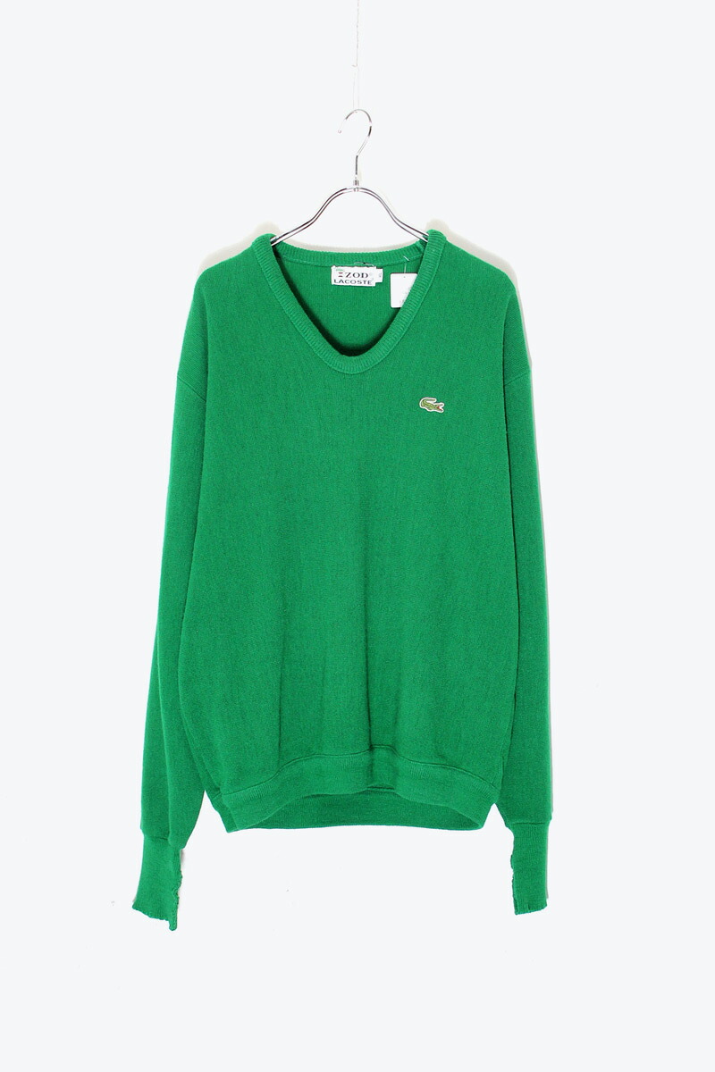 【中古】IZOD LACOSTE (アイゾッド ラコステ ) MADE IN USA 70'S V-NECK ACRYLIC KNIT SWEATER USA製 70年代 Ｖネック アクリル ニット セーター / GREEN [SIZE: XL USED]｜JULIUS NYC