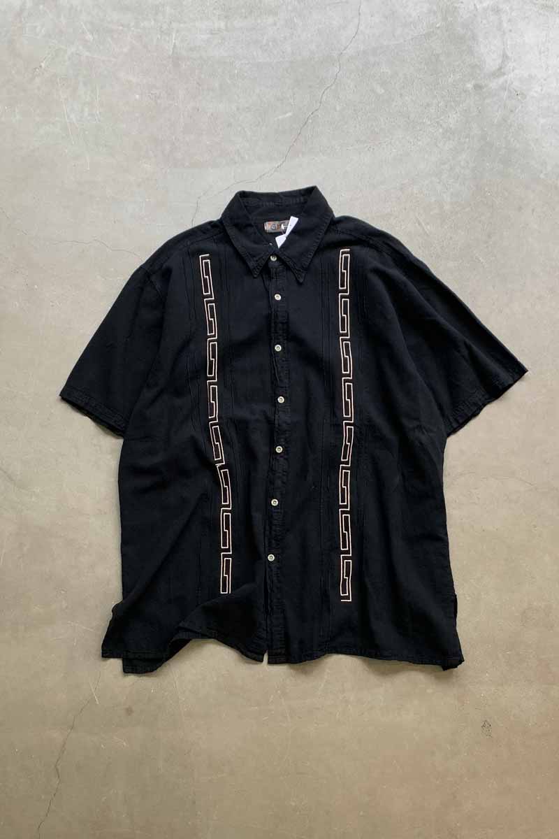 【中古】GARRAS (ガラス) 90'S S/S EMBROIDERY DESIGN SHIRT 90年代 半袖 刺繍 デザイン シャツ BLACK [SIZE: XL DEADSTOCK/NOS]