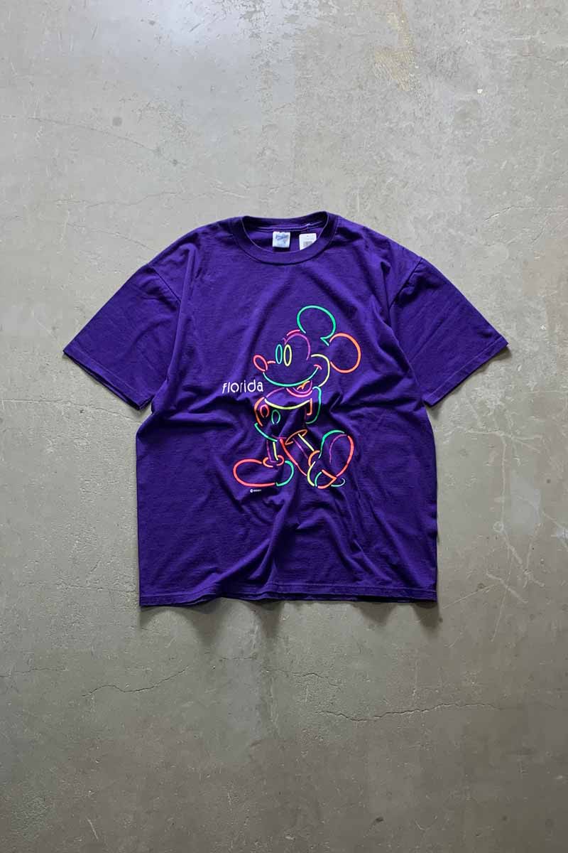 【中古】VELVA SHEEN (ベルバシーン) MADE IN USA 90'S S/S MICKEY FLORIDA PRINT CHARACTER T-SHIRT USA製 90年代 半袖 ミッキー フロリダ プリント キャラクター Tシャツ PURPLE [SIZE: XL USED]