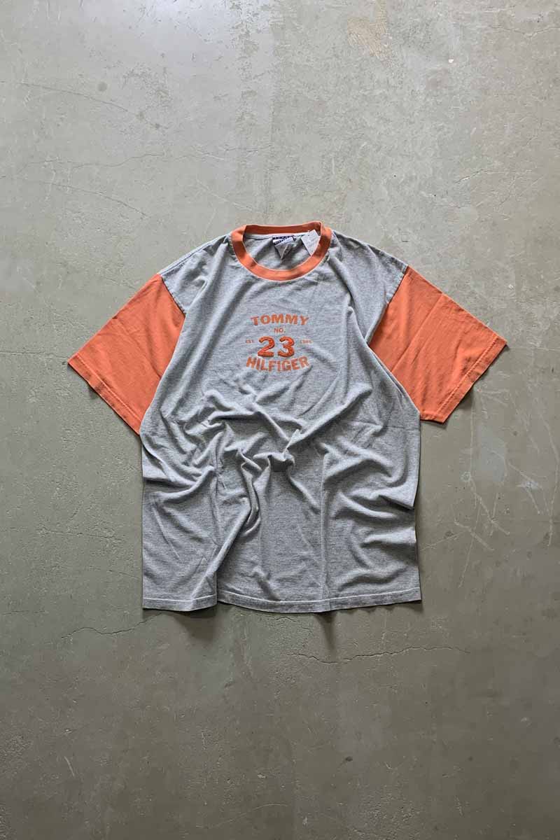 【中古】TOMMY HILFIGER (トミー ヒルフィガー) MADE IN MEXICO 90'S RINGER T-SHIRT メキシコ製 90年代 リンガー Tシャツ GRAY / ORANGE [SIZE: XL USED]