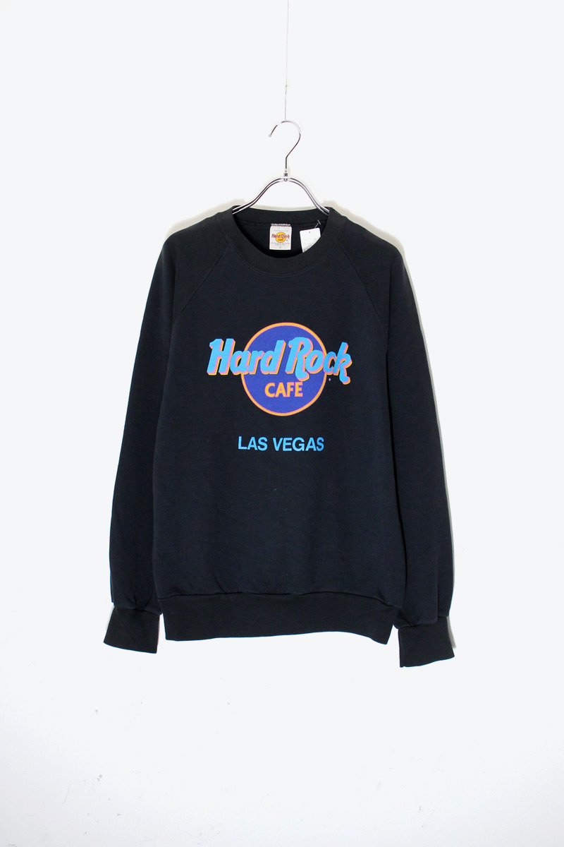 【中古】HARD ROCK CAF・・ (ハードロックカフェ ) MADE IN USA 90'S LAS VEGAS LOGO PRINT ADVERTISING SWEATSHIRT USA製 90年代 ラスベガス プリント スウェットシャツ / BLACK [SIZE: L USED]