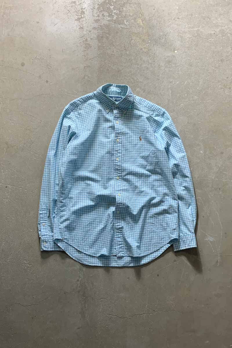 【中古】RALPH LAUREN (ラルフローレン) 90'S L/S B.D GINGHAM CHECK SHIRT 90年代 長袖 ボタンダウン チェック シャツ BLUE [SIZE: L USED]