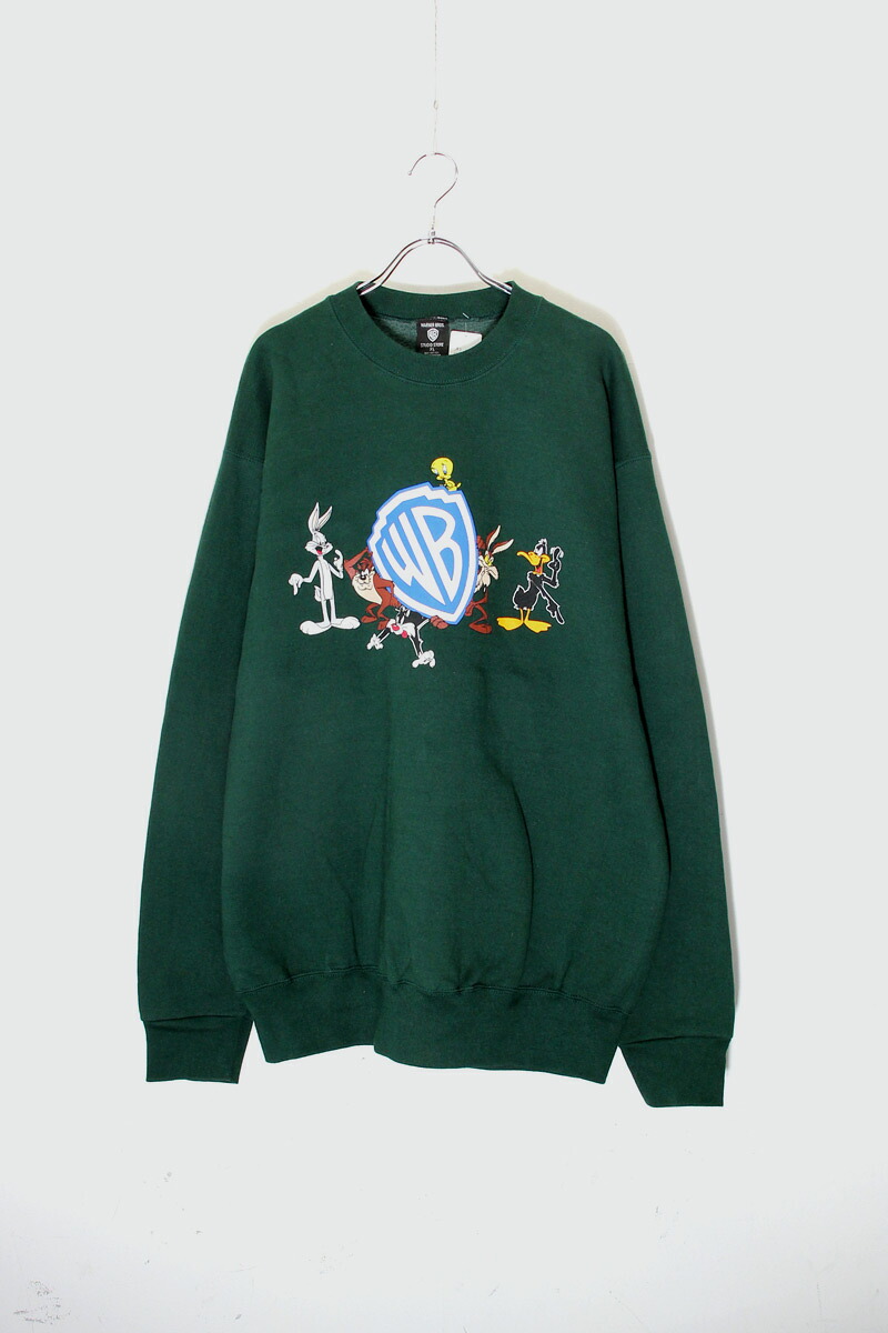 【中古】WARNER BROS ( ワーナー ブラザーズ ) MADE IN USA 96'S CHARACTER PRINT SWEATSHIRT USA製 96年 キャラクター プリント スウェットシャツ GREEN [SIZE: XL USED]｜JULIUS NYC