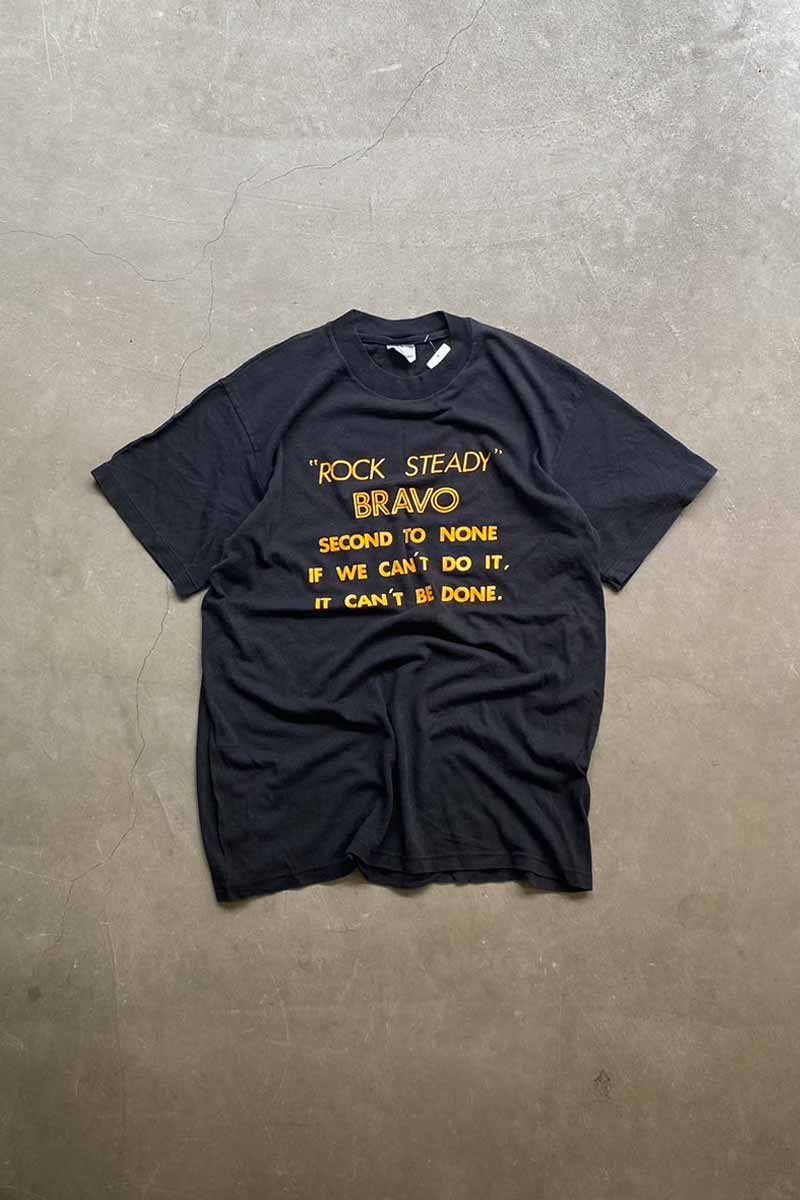 【中古】STEDMAN (ステッドマン) MADE IN USA 90'S ROCK STEADY PRINT MESSAGE PRINT T-SHIRT USA製 90年代 ロック ステディ プリント メッセージ Tシャツ BLACK [SIZE: L USED]