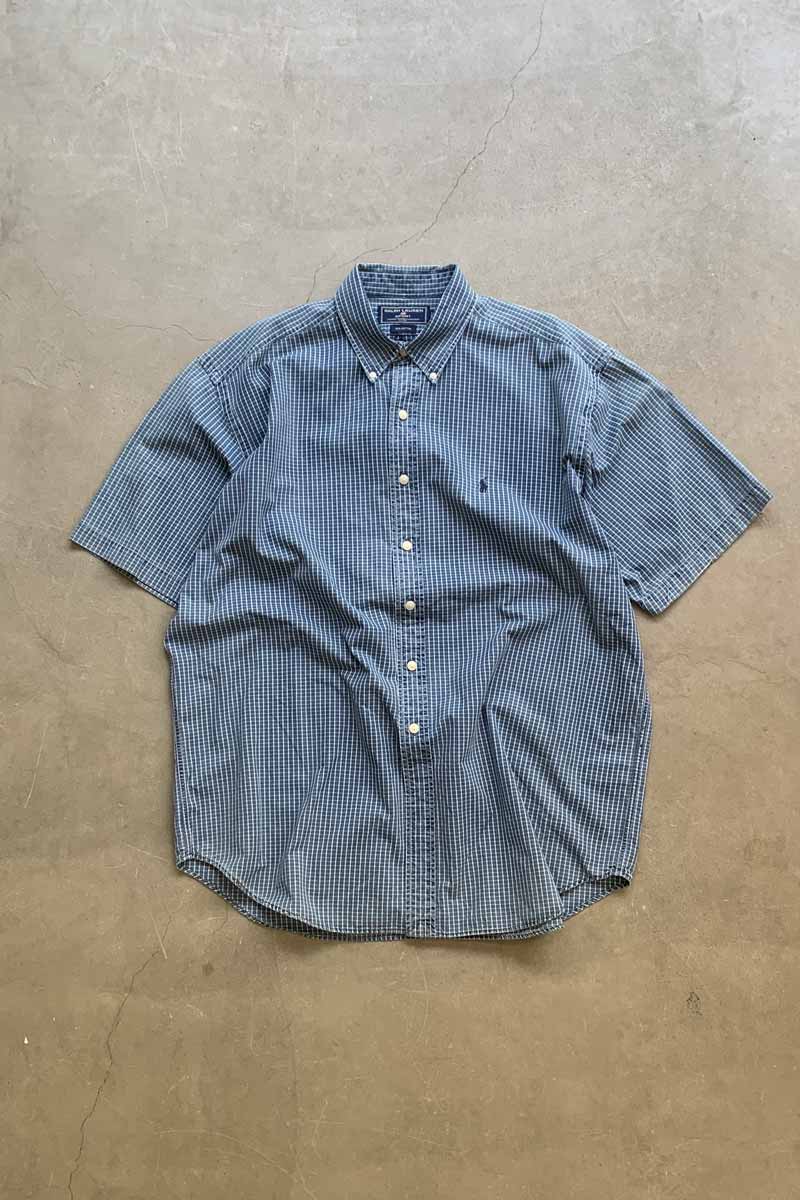 【中古】RALPH LAUREN SPORT (ラルフローレンスポーツ) 90'S S/S B.D CHECK COTTON SHIRT 90年代 半袖 ボタンダウン チェック コットン シャツ BLUE [SIZE: XL USED]