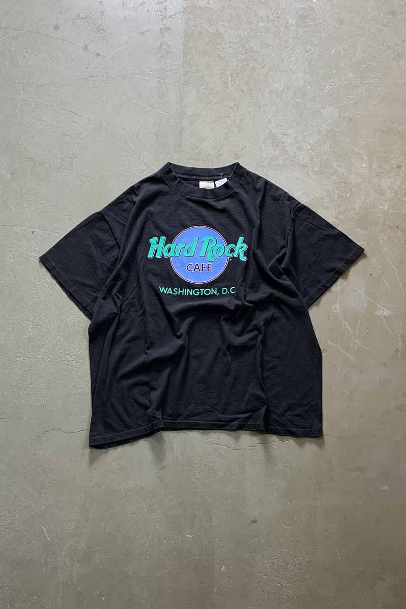 【中古】HARD ROCK CAF・・ (ハード ロック カフェ) MADE IN USA 90'S WASHINGTON,D.C. LOGO PRINT ADVERTISING T-SHIRT USA製 90年代 ワシントン ロゴ プリント 広告 ティーシャツ BLACK [SIZE: XL USED]