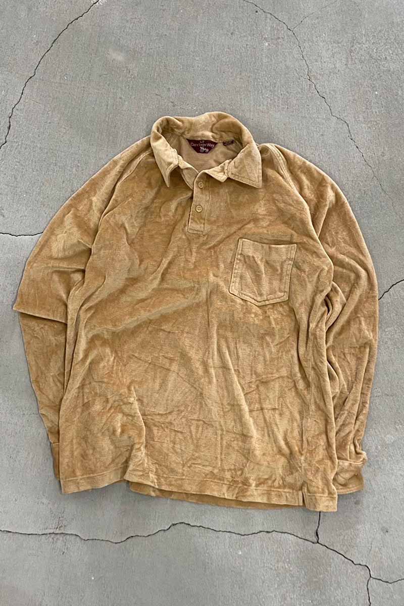 【中古】CARRIAGE WAY (キャッリッジウェイ) 90'S L/S VELOR POLO SHIRT 90年代 ロング スリーブ ベロア ポロシャツ BEIGE [SIZE: L USED]