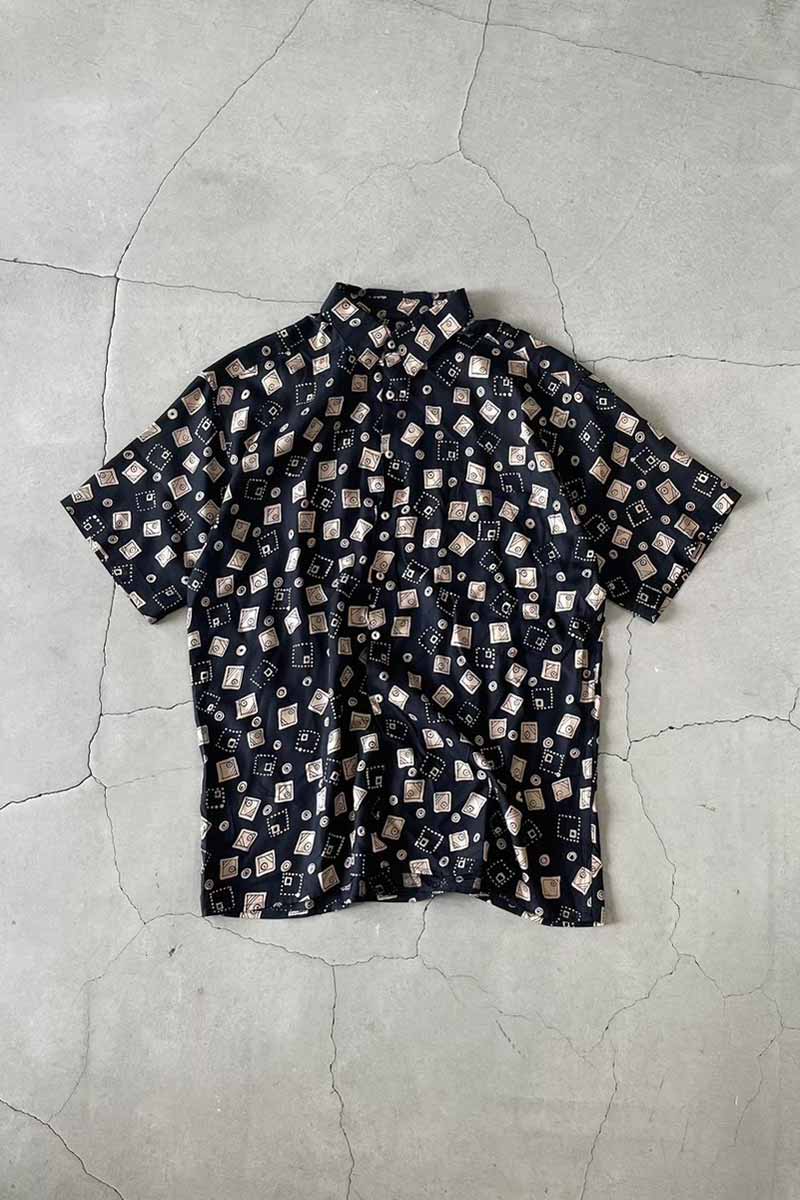 【中古】BUMKA 90'S S/S DESIGN SILK SHIRT 90年代 半袖 デザイン シルク シャツ BLACK [SIZE: L USED]