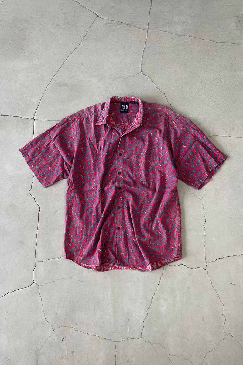 【中古】OLD GAP (オールドギャップ) 90'S S/S PAISLEY DESIGN SHIRT 90年代 半袖 ペイズリー デザイン シャツ RED [SIZE: M USED]