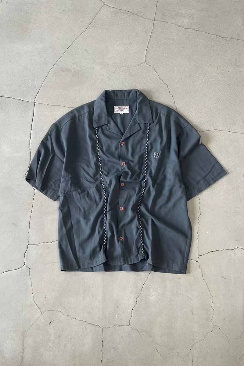 【中古】BC ETHIC 90'S S/S OPEN COLLAR EMBROIDERY LINE SHIRT 90年代 半袖 オープンカラー 刺繍 ライン シャツ BLUE GREEN [SIZE: XL USED]