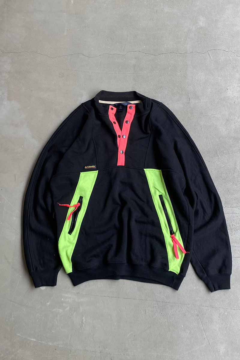 【中古】COLUMBIA (コロンビア) 90'S HALF SNAP SWEATSHIRT 90年代 ハーフ スナップ スウェットシャツ BLACK [SIZE: L USED]