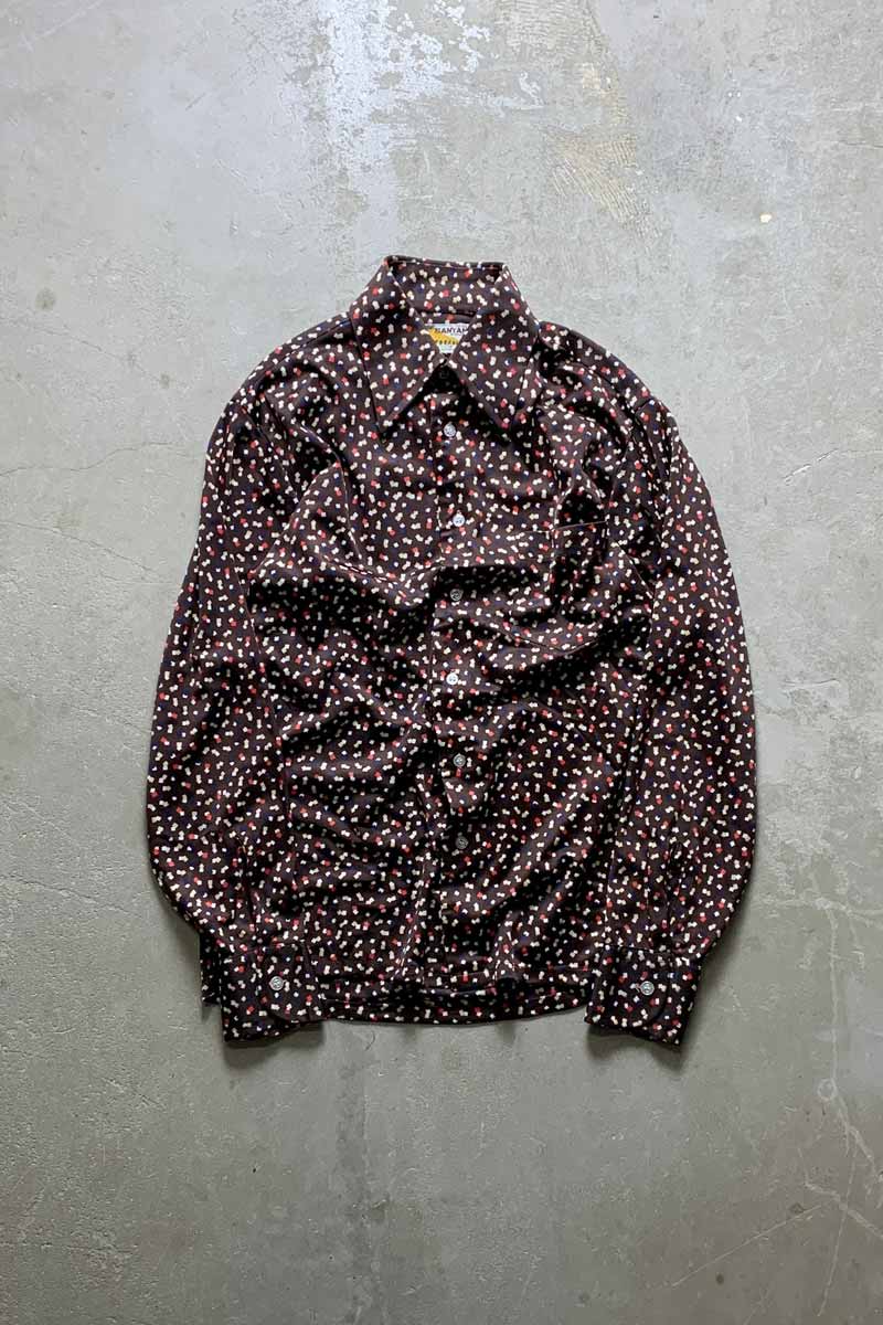 【中古】BANYAN 70'S L/S DESIGN NYLON SHIRT 70年代 長袖 デザイン ナイロン シャツ BROWN [SIZE: M USED]｜JULIUS NYC