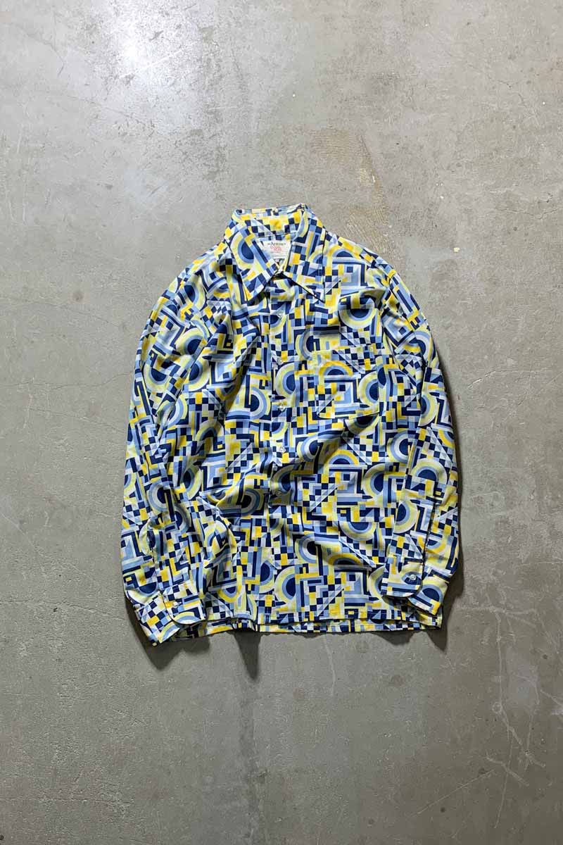 【中古】ARROW (アロー) 70'S L/S DESIGN SHIRT 70年代 長袖 デザイン シャツ BLUE / YELLOW [SIZE: L USED]｜JULIUS NYC