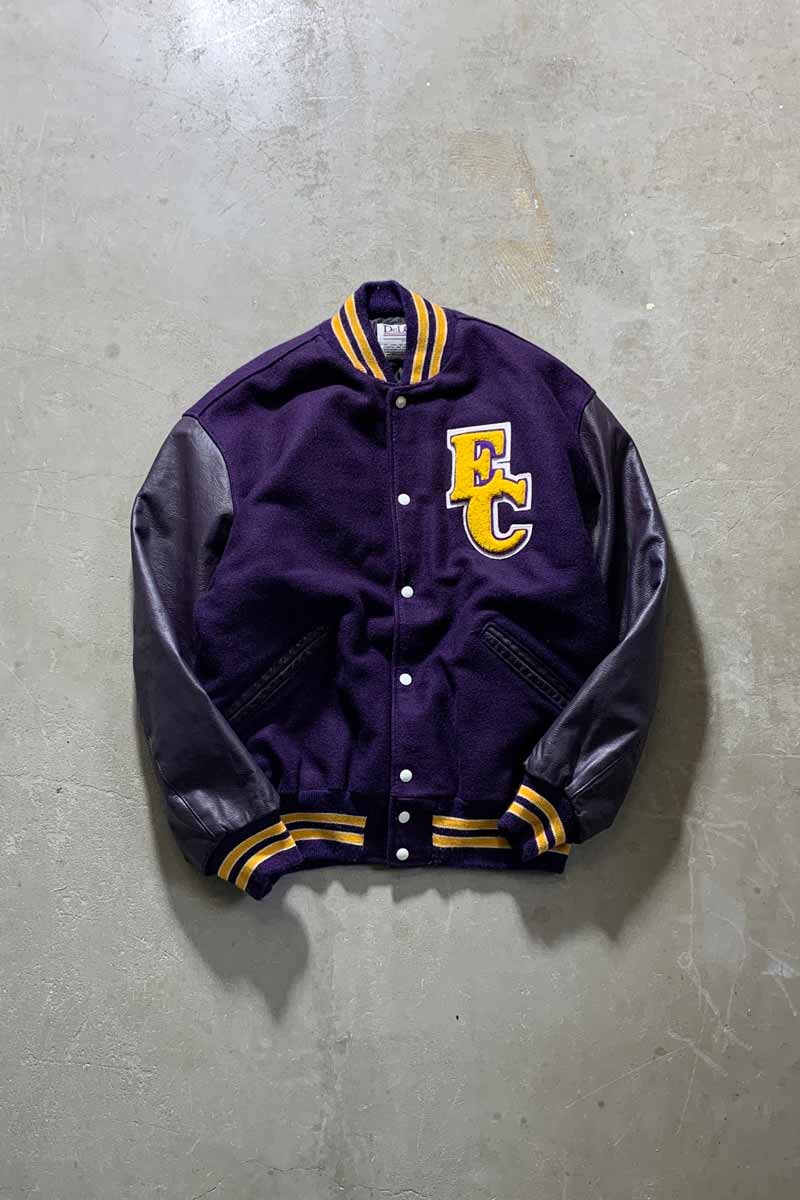 【中古】DELONG (デロング) MADE I USA 80'S WOOL LEATHER STADIUM JACKET USA製 80年代 ウール レザー スタジアム ジャケット PURPLE [SIZE: XL USED]｜JULIUS NYC