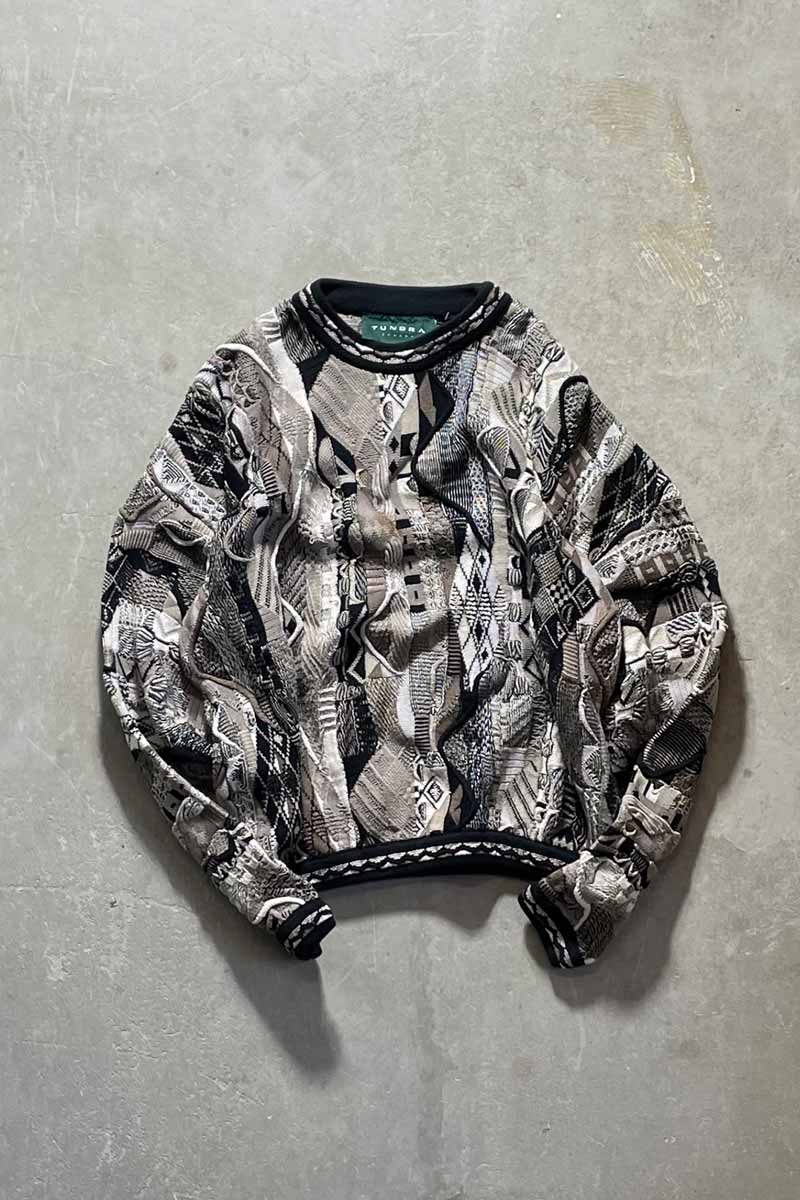 【中古】TUNDRA (ツンドラ) MADE IN CANADA 90'S 3D COTTON KNIT SWEATER カナダ製 90年代 3D コットン ニット セーター BEIGE [SIZE: L USED]