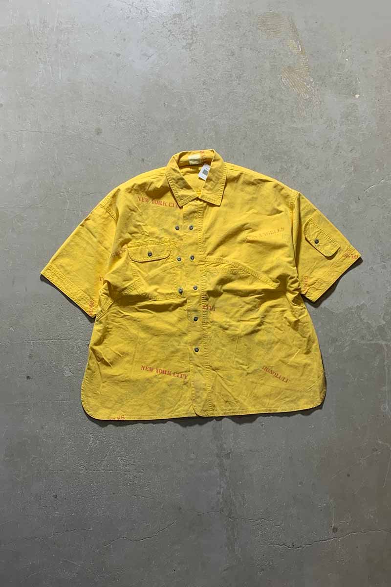 【中古】NO! JEANS 80-90'S COTTON DESIGN S/S SHIRT 80-90年代 コットン デザイン 半袖 シャツ YELLOW [SIZE: L USED]｜JULIUS NYC