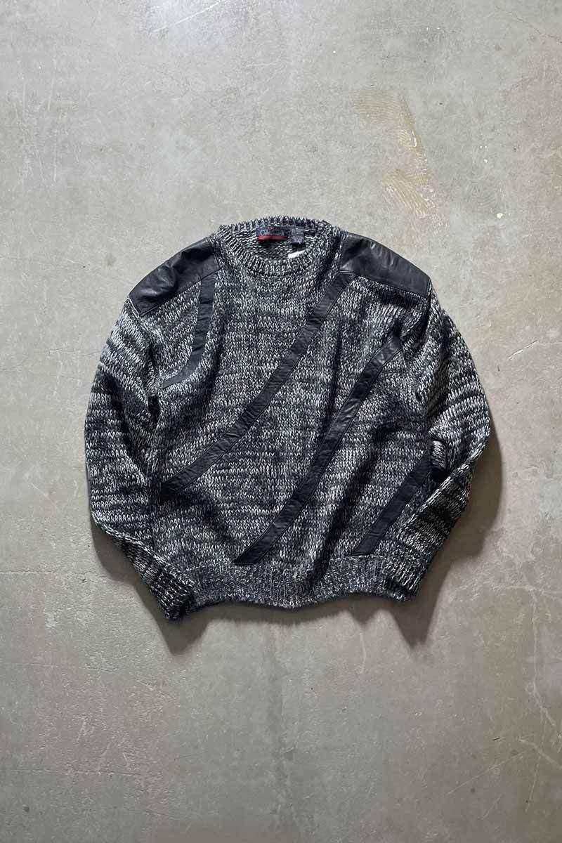 【中古】EMG COLLECTION 90'S LEATHER SWITCHING WOOL ACRYLIC KNIT SWEATER 90年代 レザー ウール アクリル ニット セーター BLACK [SIZE: M USED]