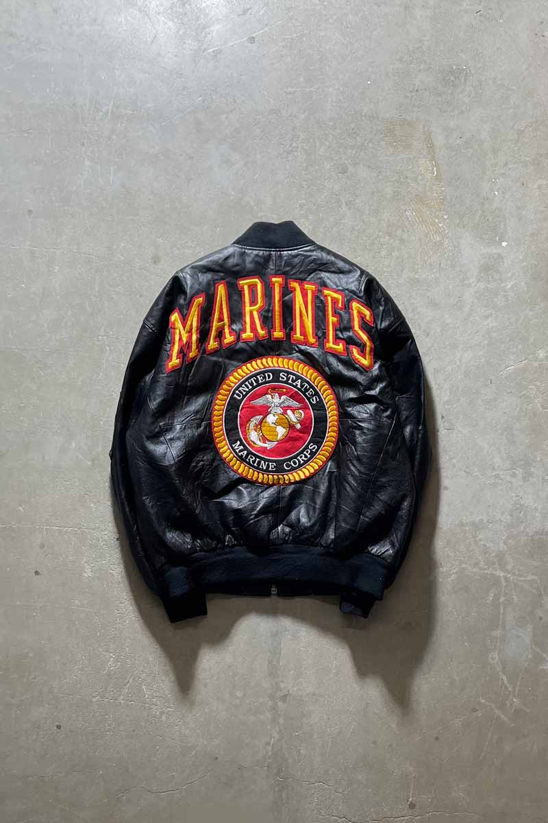 【中古】WHEREMI (ウィーミ) UNITED STATES MARINES CORPS MA-1 LEATHER JACKET ユナイテッド ステート マリーンズ コープス MA-1 レザージャケット BLACK [SIZE: L USED]｜JULIUS NYC