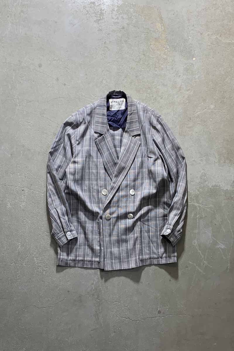 【中古】JAEGAR (イエーガー) MADE IN ENGLAND 90'S DOUBLE CHECK TAILRED JACKET イングランド製 90年代 ダブル チェク テイラード ジャケット GREY [SIZE: M USED]