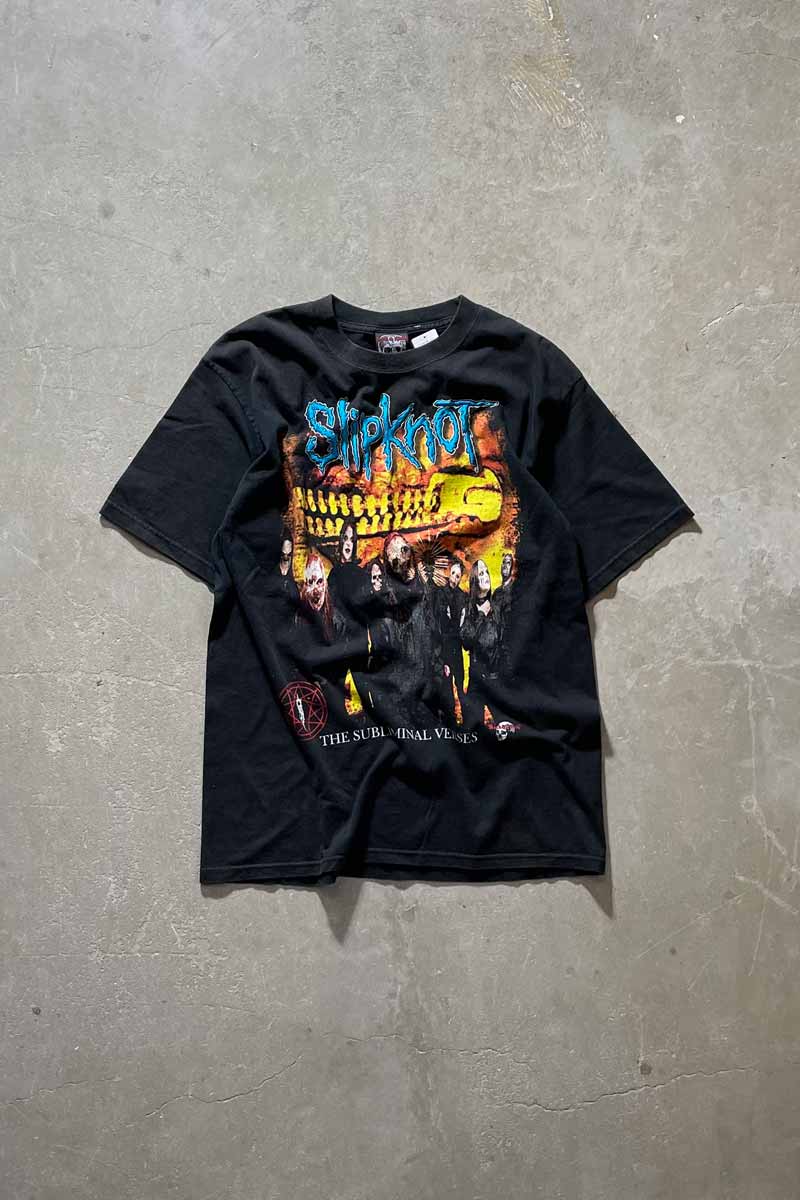 【中古】ROCK & DEATH (ロック アンド デス) MADE IN MEXICO Y2K EARLY 00'S SLIPKNOT THE SUBLIMINAL VERSES BAND T-SHIRT メキシコ製 00年 スリップノット ザ サブリミナル バース バンド ティーシャツ BLACK [SIZE: L USED]｜JULIUS NYC