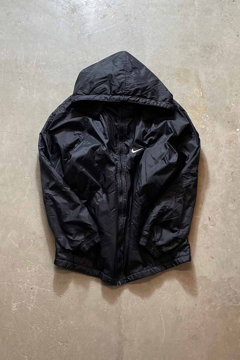 【中古】NIKE (ナイキ) 90'S NYLON HOODIE JACKET W/FLEECE 90年代 ナイロン フーディー ジャケット フリース BLACK [SIZE: L相当 USED]