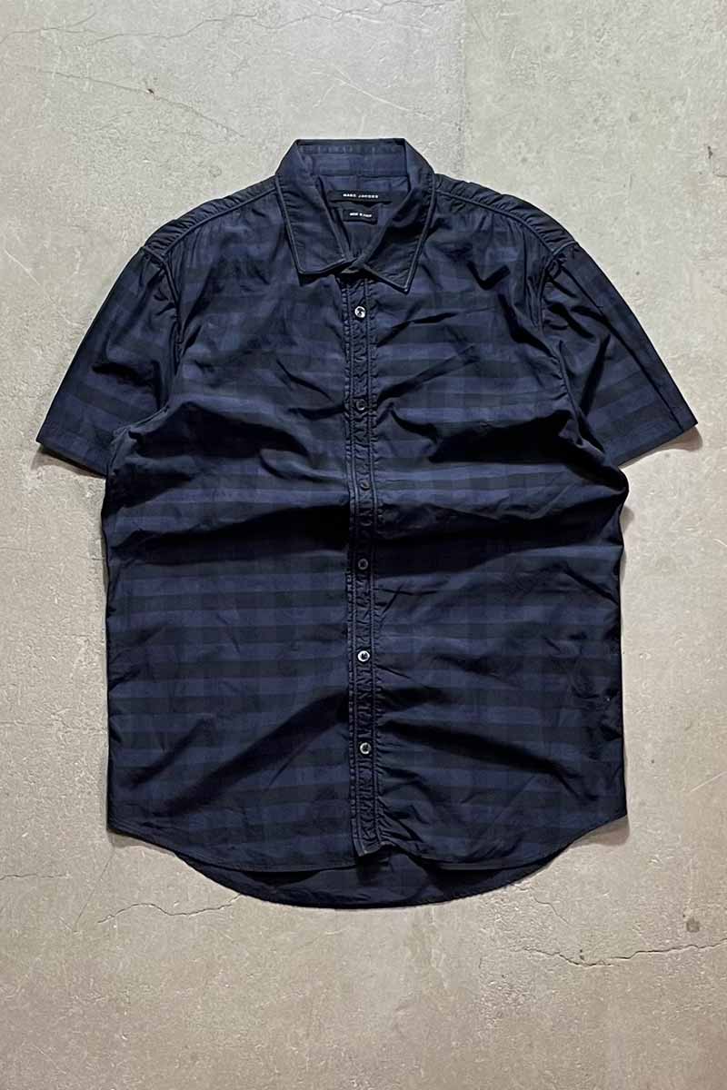 【中古】MARC JACOBS (マーク ジェイコブス) MADE IN ITALY 11'S COTTON CHECK S/S SHIRT イタリア製 11年 コットン チェック 半袖 シャツ NAVY [SIZE: L相当 USED]