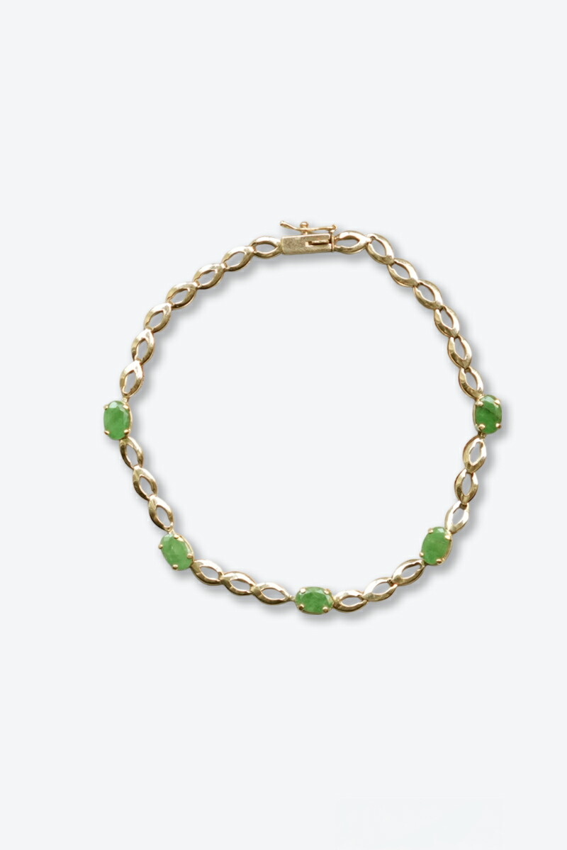 【中古】  VINTAGE JEWELRY (ヴィンテージ 宝飾品)  MADE IN MEXICO 14K GOLD BRACELET w/GREEN STONE 3.11G  14金  石ころゴールド ヴィンテージ 腕輪  GOLD [ONE SIZE: USED]