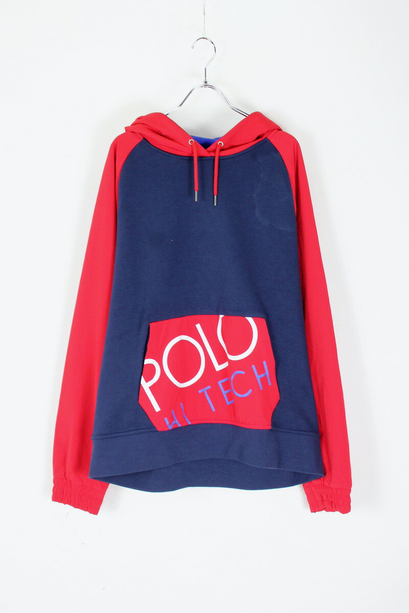 【中古】POLO BY RALPH LAUREN (ポロ バイ ラルフ ローレン) POLO HI TECH SWEAT HOODIE ポロ 流汗 ボンネット RED / NAVY [SIZE: L USED]