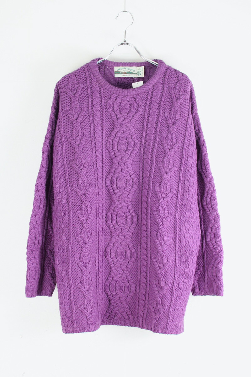 【中古】ARAN CRAFTS (アラン クラフツ) MADE IN IRELAND 90'S MERINO WOOL ARAN MELANGE KNIT SWEATER アイルランド製 90年代 メリノ ウール アラン メランジ ニット セーター PURPLE [SIZE: XL USED]