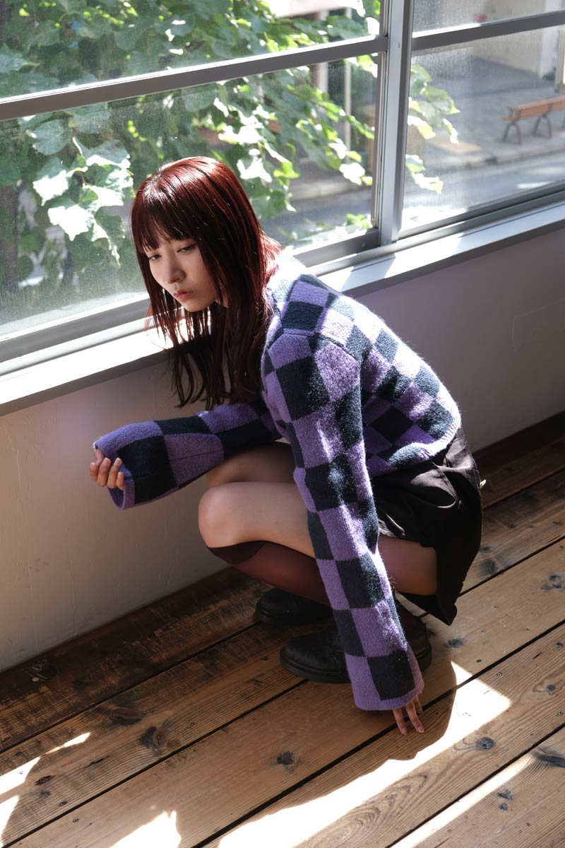 【SALE】【レディース新品】STOCKHOLM SURFBOARD CLUB (ストックホルムサーフボードクラブ) YOKO TOP  クロップドチェックセーター PURPLE CHECK [NEW]