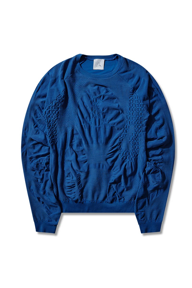 【メンズ新品】ROA (ロア) WAMA 3D SEAMLESS LONG SLEEVE  ハイゲージデザインセーター BLUE[NEW]