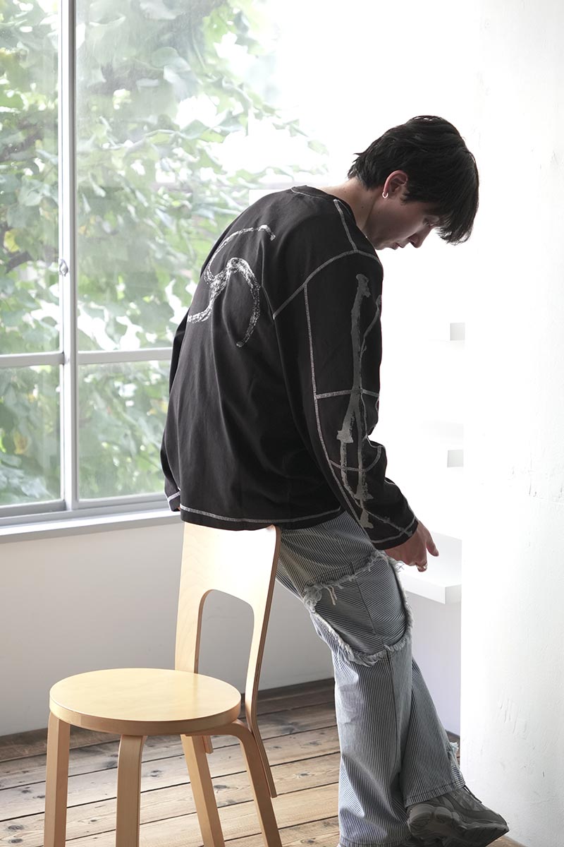 【SALE】【メンズ新品】ROA (ロア) STICKS STITCH ORGANIC LONG SLEEVE グラフィックロングスリーブTシャツ BLACK [NEW]