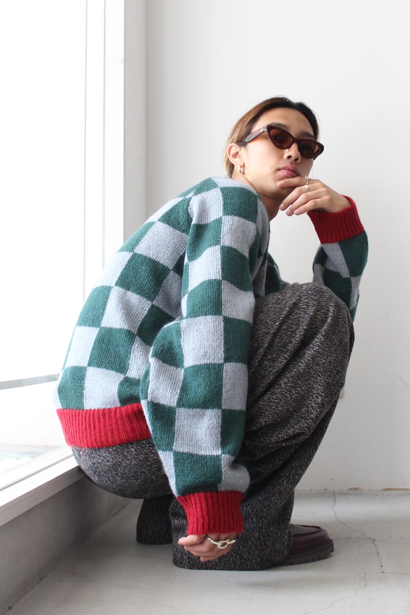 【SALE】【メンズ新品】STOCKHOLM SURFBOARD CLUB (ストックホルムサーフボードクラブ) RAG CHECK SWEATER ブロックチェックラグランセーター BLUE,GREEN AND RED [NEW]