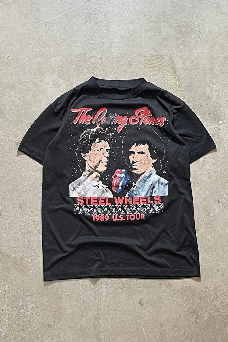【中古】OTHER BRAND 89'S THE ROLLING STONES STEEL WHEELS BAND T-SHIRT 89年 ローリング ストーンズ バンド Tシャツ BLACK [SIZE: L USED]
