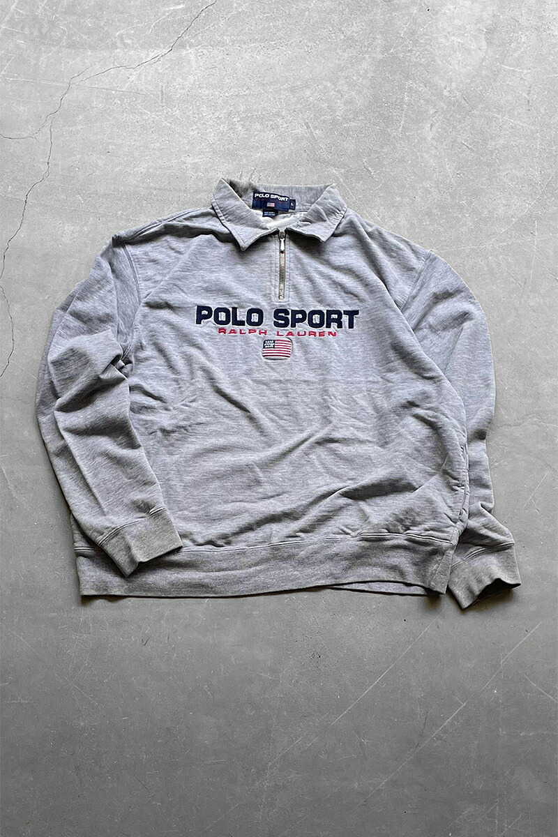 【中古】POLO SPORT (ポロ 運動競技) Y2K EARLY 00\u0027S HALF ZIP SWEATSHIRT 00年月日 ハーフジップ トレーナー GREY [SIZE: L USED]