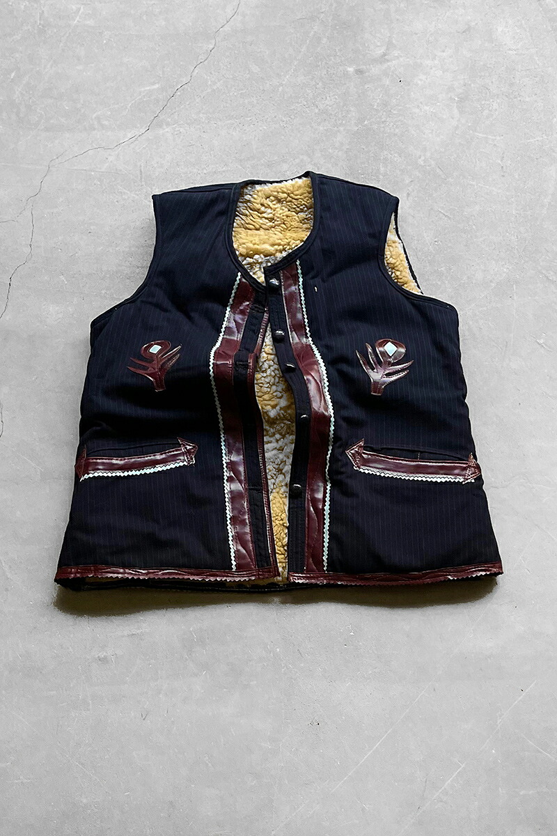 【中古】OTHER BRAND 70-80'S WOOL BOA VEST 70-80年代 ウール ボア ベスト NAVY [SIZE: XL USED]｜JULIUS NYC