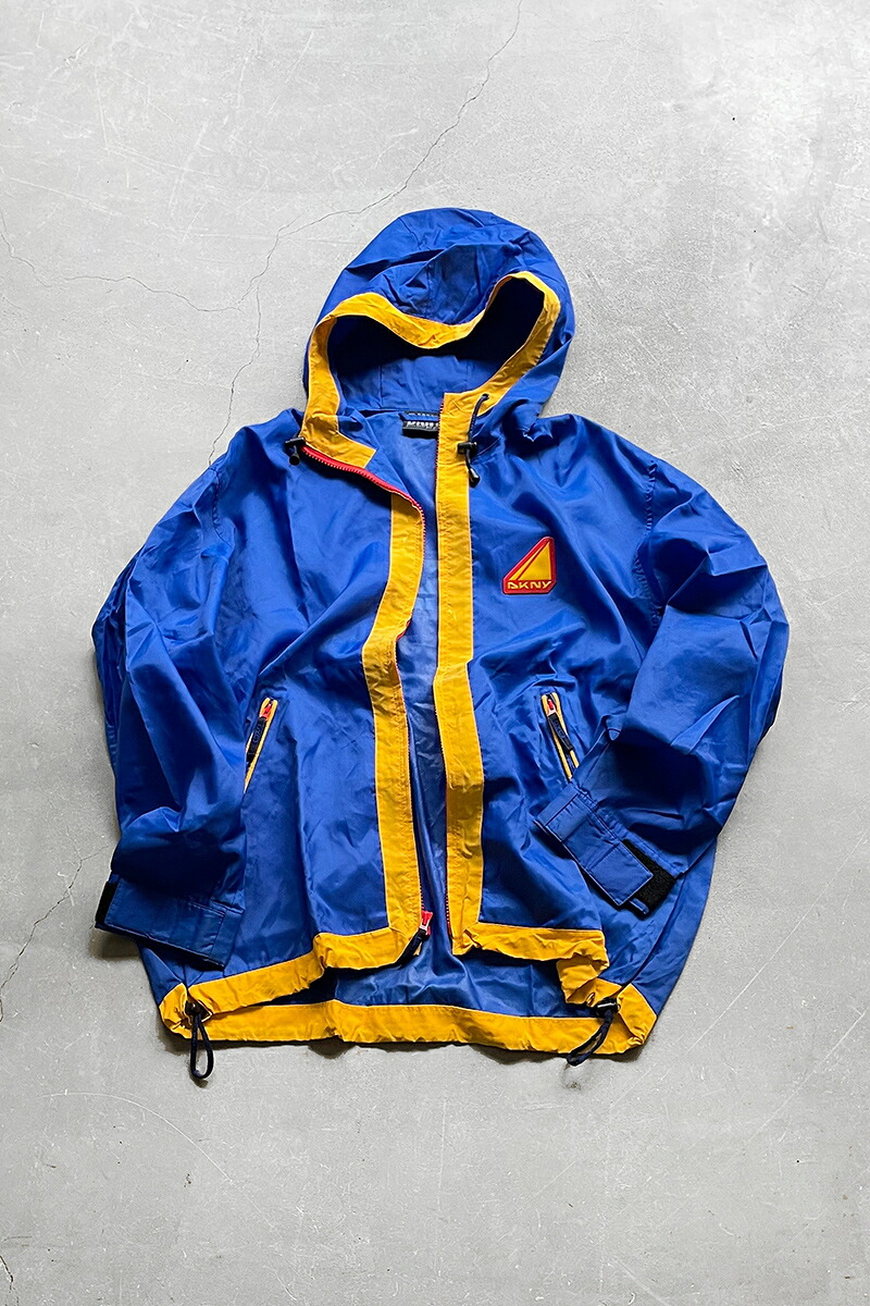 【中古】DKNY (ダナ キャラン ニューヨーク) 90'S ZIP NYLON HOODIE JACKET 90年代 ジップ ナイロン フーディ ジャケット BLUE [SIZE: XL USED]