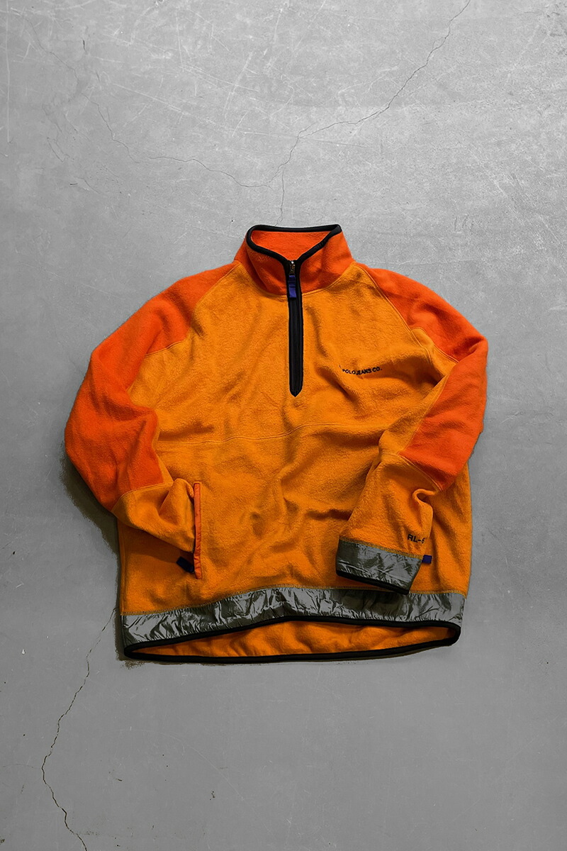 【中古】POLO JEANS CO. (ポロ デニム 貴社) Y2K EARLY 00\u0027S HALF-ZIP FLEECE JACKET ハーフジップ フリースジャケット ORANGE [SIZE: M USED]