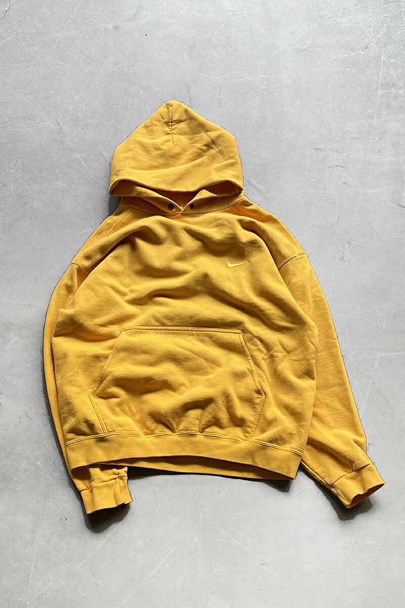 【中古】NIKE (ナイキ) MADE IN MEXICO 90\u0027S ONE POINT LOGO SWEAT HOODIE メキシコ合衆国製 90年月日 尖んがり ロゴタイプ 流汗 フーディー YELLOW [SIZE: M USED]