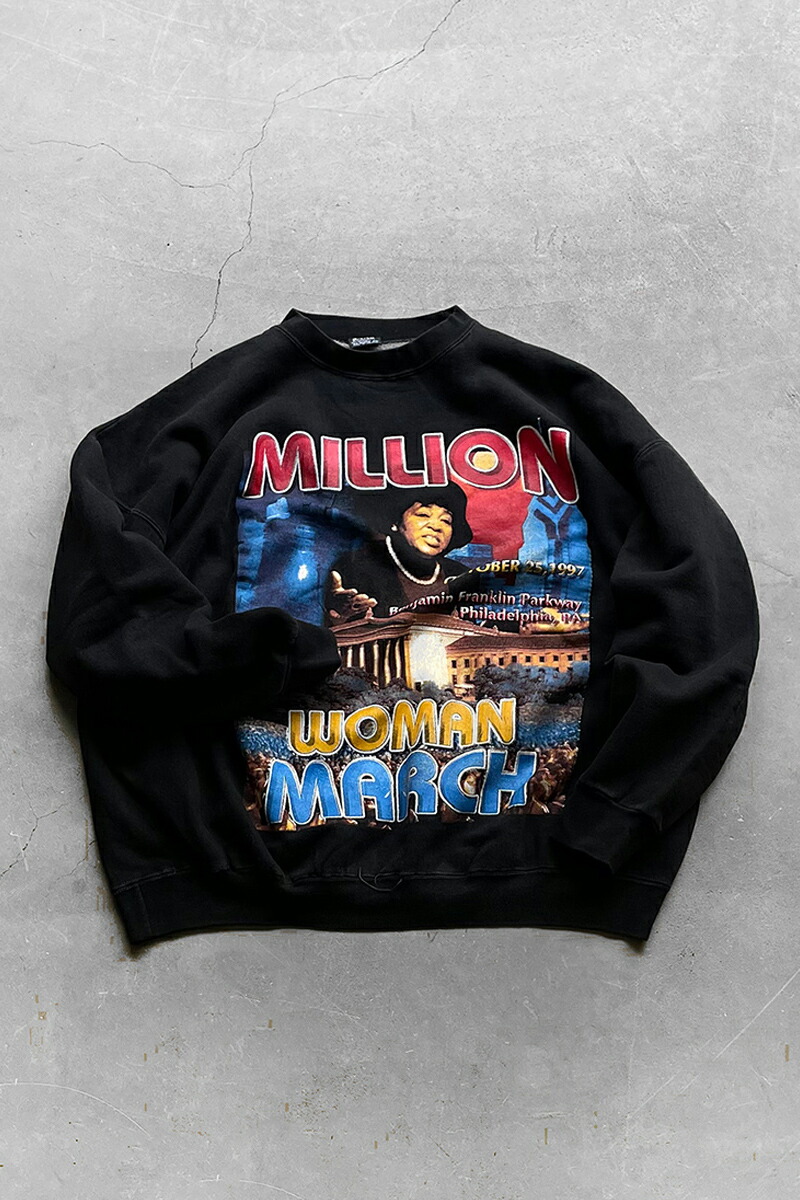 【中古】SAAD COLLECTION (サード コレクション) 97'S MADE IN PAKISTAN MILLION MARCH SWEATSHIRT 97年 パキスタン製 ミリオン マーチ スウェットシャツ BLACK [SIZE: XL USED]｜JULIUS NYC