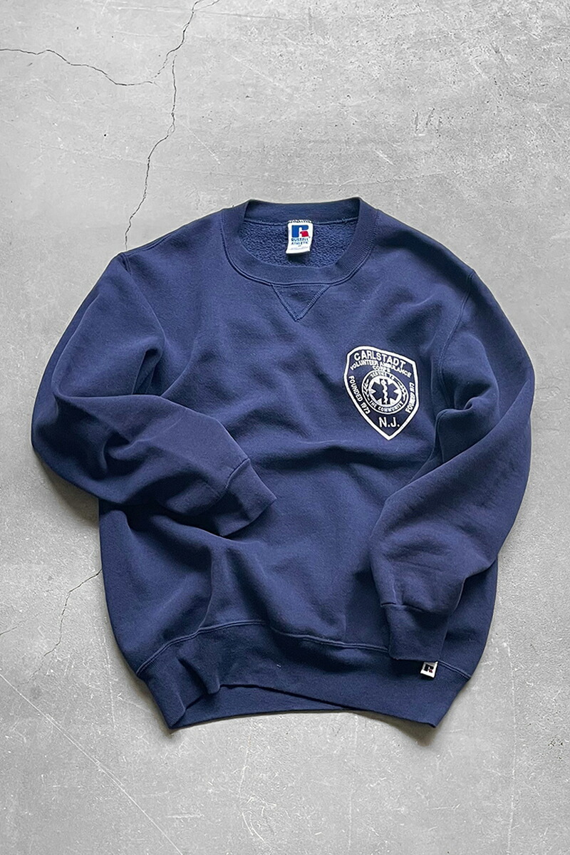 【中古】RUSSELL (ラッセル) MADE IN USA 90'S CARLSTADT LOGO SWEATSHIRT USA製 90年代 ロゴ スウェットシャツ NAVY [SIZE: M USED]
