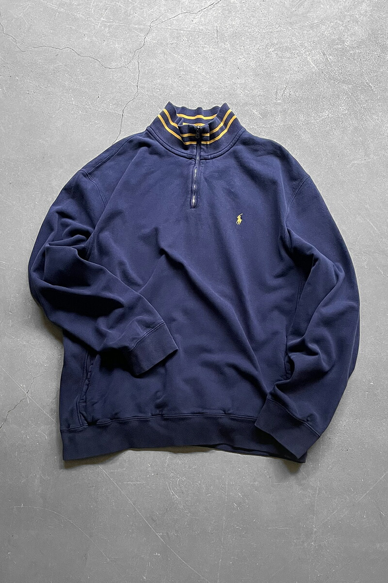 【中古】POLO BY RALPH LAUREN (ポロ バイ ラルフ ローレン) 90\u0027S HALF-ZIP SWEATSHIRT 90年月日 ハーフジップ トレーナー NAVY [SIZE: XL USED]