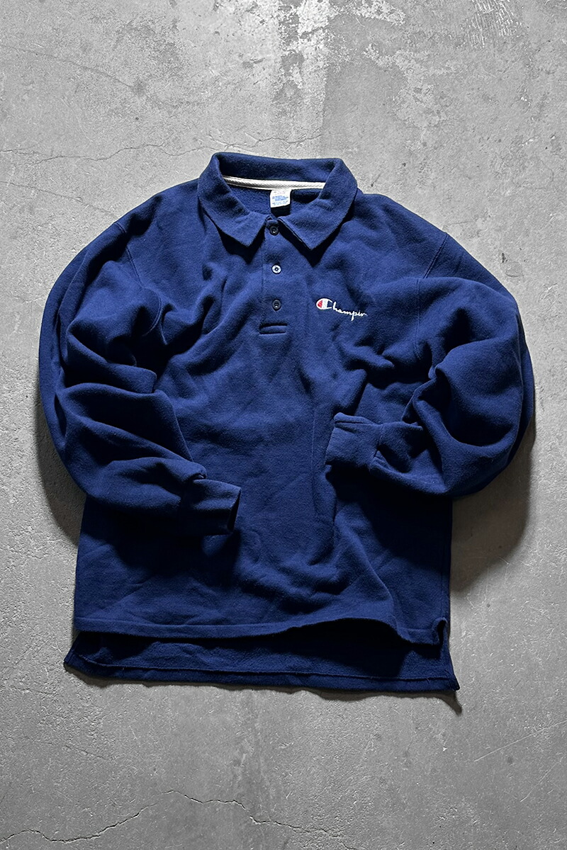 【中古】CHAMPION (はやりっ子) MADE IN USA 80\u0027S L/S POLO SWEATSHIRT USA製 80年月日 ロング捩り ポロ トレーナー NAVY [SIZE: L USED]