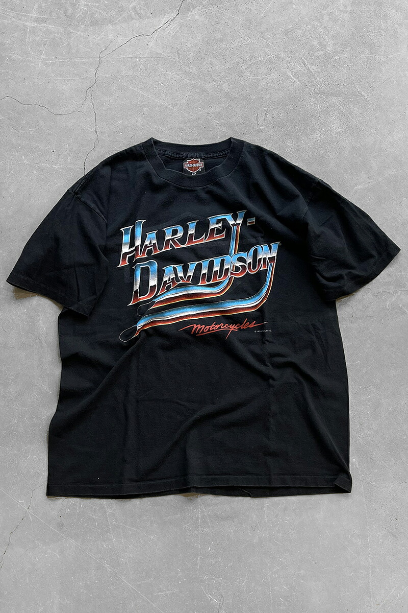 【中古】HARLEY DAVIDSON (ハーレーダビッドソン) MADE IN USA 92\'S ANCHORAGE MOTORCYCLE T-SHIRT アメリカ製 92年 モーターサイクル Tシャツ BLACK [SIZE: L USED]
