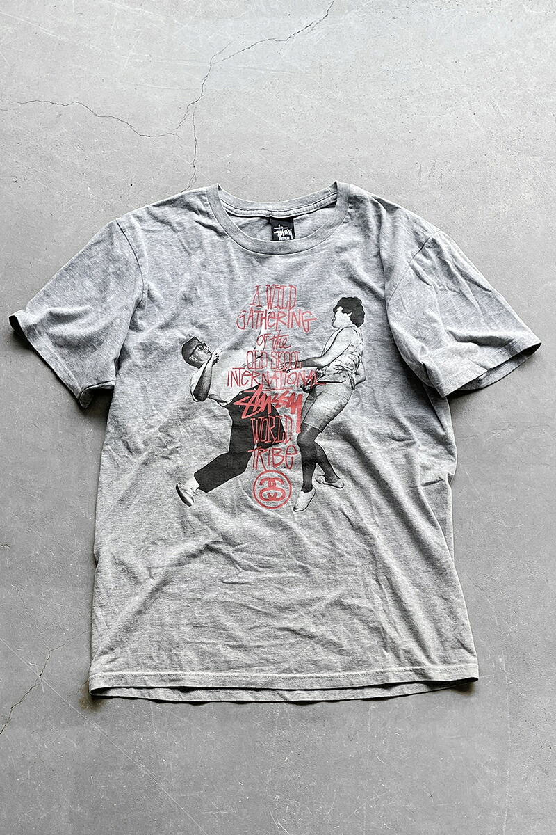 【中古】STUSSY (ストゥーシー) MADE IN MEXICO A WILD GATHERING T-SHIRT メキシコ製 ア ワイルド ギャザリング Tシャツ GRAY [SIZE: M USED]
