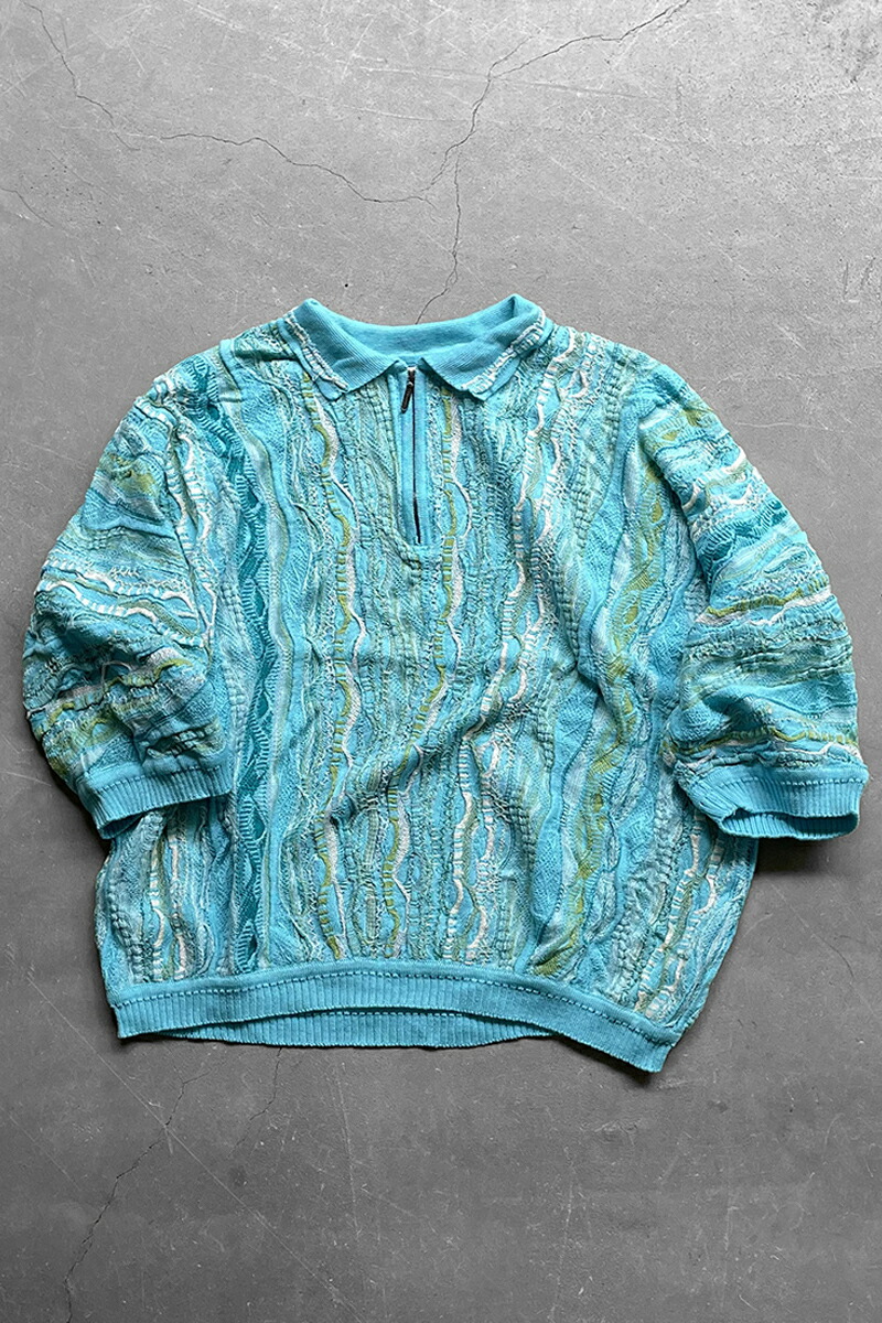 【中古】COOGI (クージー) MADE IN AUSTRALIA 90'S S/S 3D KNIT POLO SWEATER オーストラリア製 90年代 ショートスリーブ 3D ニット ポロ セーター BLUE [SIZE: XL USED]