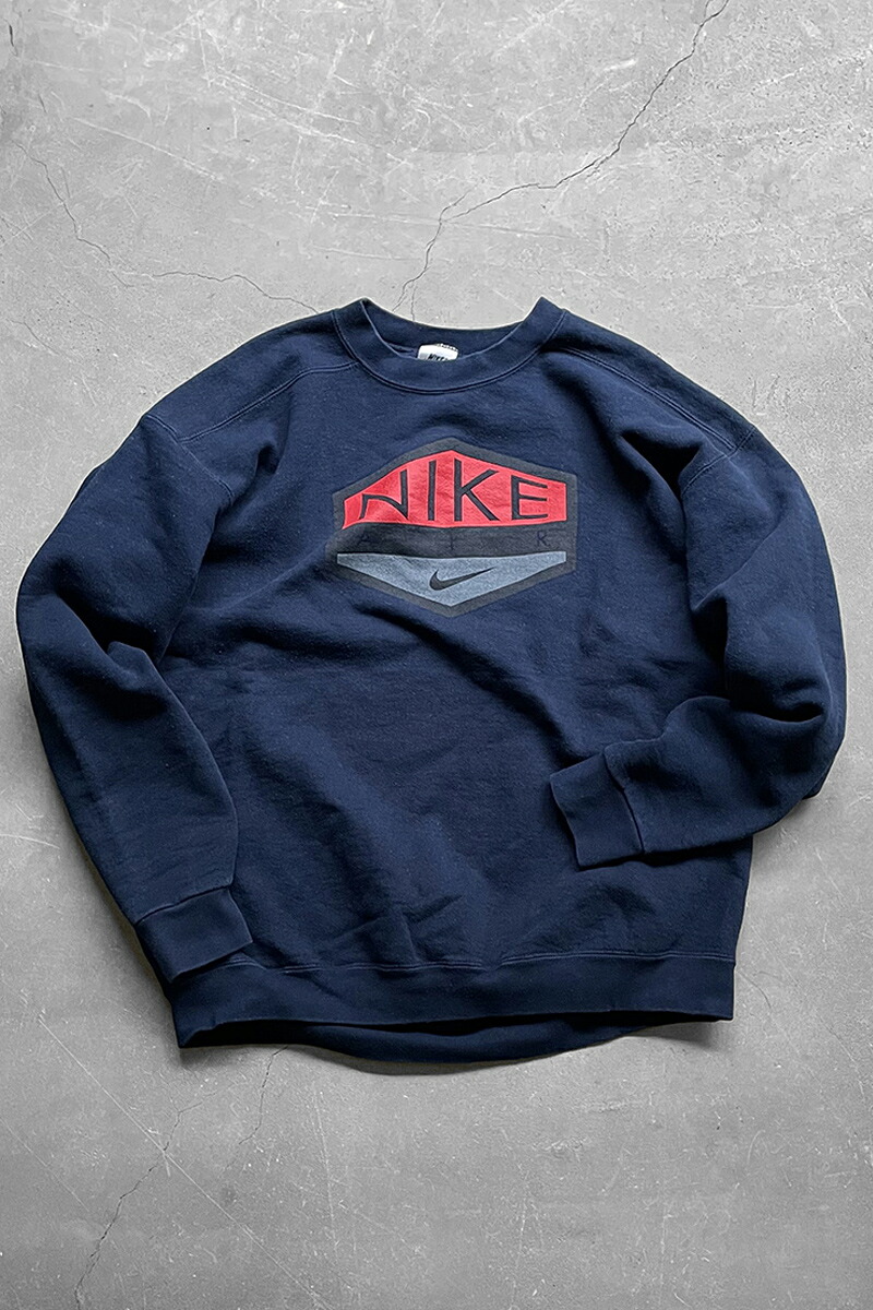 【中古】NIKE (ナイキ) MADE IN USA 90\u0027S NIKE AIR LOGO SWEATSHIRT USA製 90年月日 ナイキ 大気圏 ロゴタイプ トレーナー NAVY [SIZE: L USED]