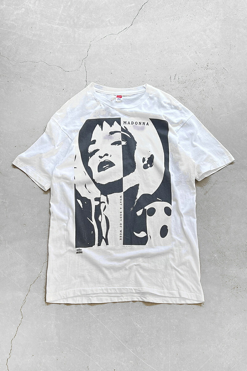 【中古】HANES (ヘインズ) MADE IN USA 91'S MADONNA WHAT ABODY OF WORK T-SHIRT USA製 91年 マドンナ Tシャツ WHITE [SIZE: XL USED]｜JULIUS NYC