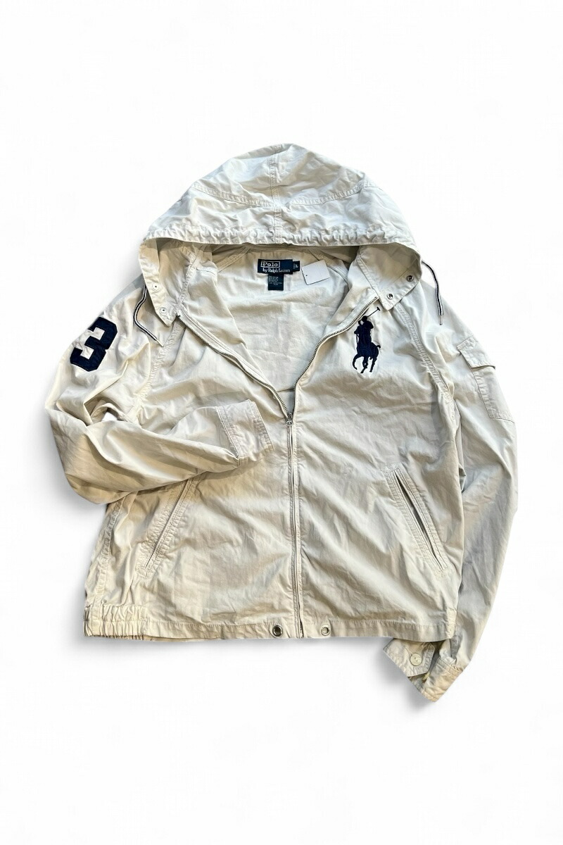 【中古】POLO BY RALPH LAUREN (ポロバイラルフローレン) BIG PONY ZIP HOODIE JACKET 90\'S 復刻 ビッグ ポニー ジップ フーディー ジャケット / WHITE [SIZE: L USED]