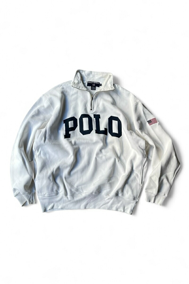 【中古】POLO SPORT (ポロ 運動競技)  90\u0027S HALF-ZIP SWEATSHIRT 90年月日 ハーフジップ トレーナー / WHITE [SIZE: M USED]